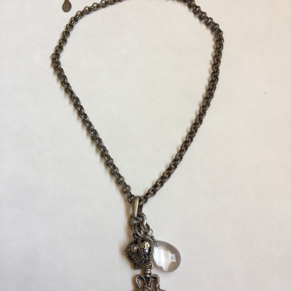 Crown, Fleur-de-lis Double Chain Charm Necklace